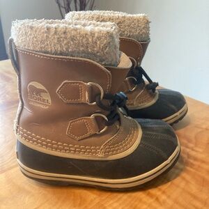 Sorel Kids Tan and Black Snow Boots